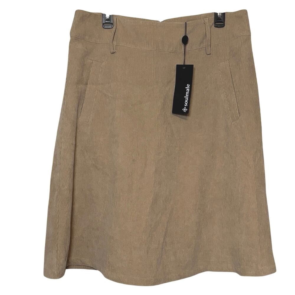 Soulmate Tan Corduroy Skirt A Line Knee Length Womens 42 NWT